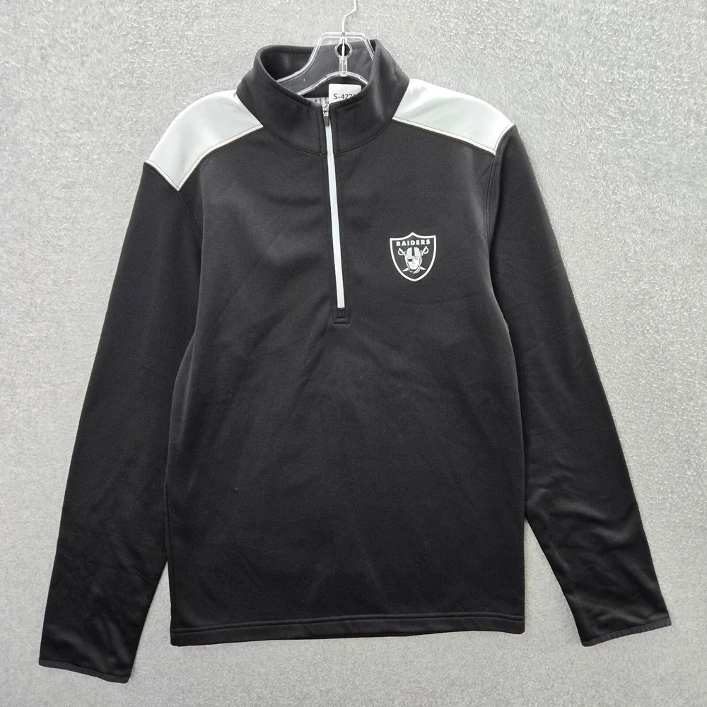Oakland‎ Raiders Men Sweatshirt Small Black Fleece Pockets 1/2 Zip Long Sleeve